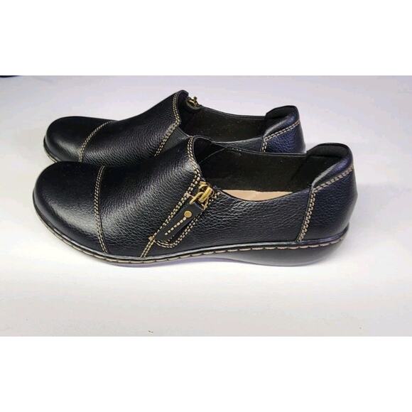 Clarks Ashland Palm Women's Black Leather Slip on W/ Zipper 7.5M NEW WITH TAG - Picture 1 of 15